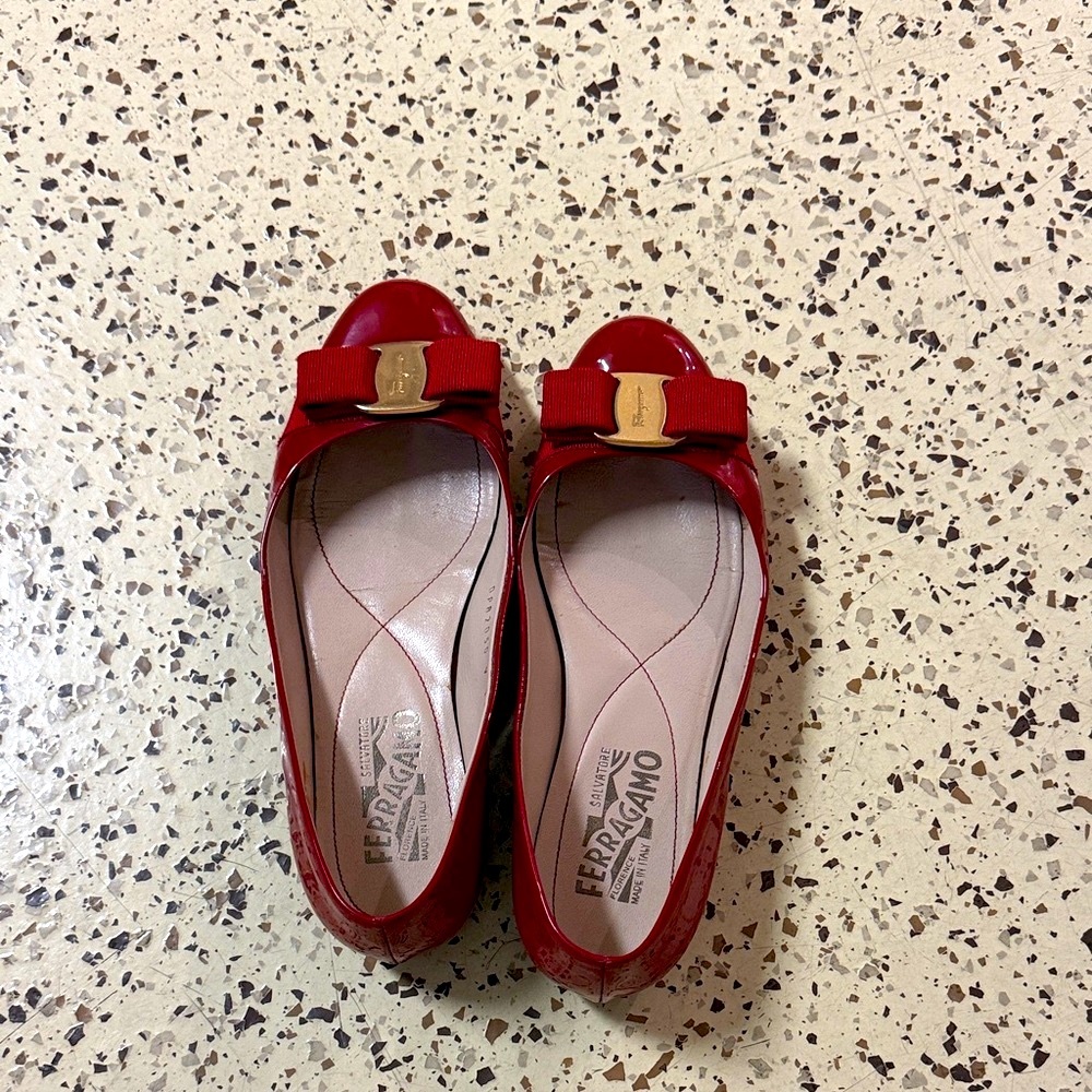 Salvatore Ferragamo Red Bow Ballet Flats